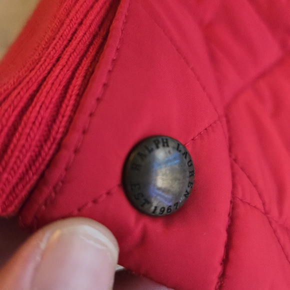 Polo Ralph Lauren Red Equestrian Quilted Vest Suede Trim Embroidered Crest - Picture 11 of 12